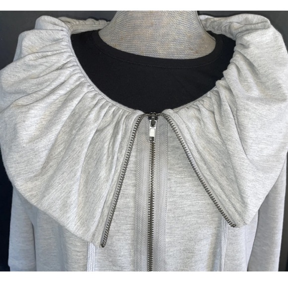⭐️ NWOT Grey Zip Up Sweater Ruffle Neck 3/4 Sleeve With Pockets M/L Super Soft - Picture 4 of 6